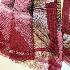Vintage Scarf Ginkgo Print Voile Shawl Frayed Edge Head Wrap Beach Towel