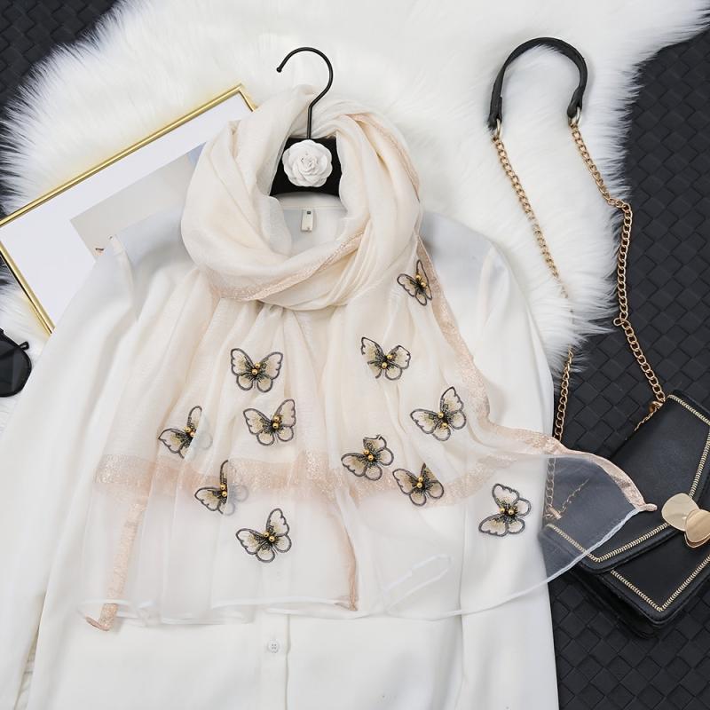 Butterfly Embroidered Scarf Solid Warm Shawl