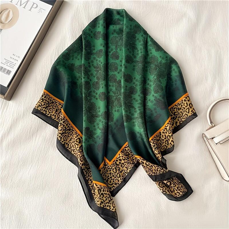 Green Rose Print Satin Square Scarf Bandana