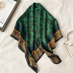 Green Rose Print Satin Square Scarf Bandana