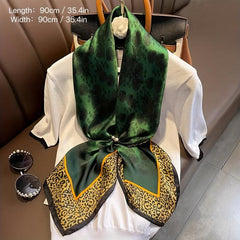 Green Rose Print Satin Square Scarf Bandana