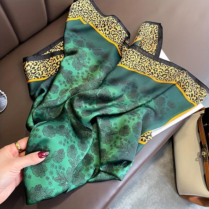 Green Rose Print Satin Square Scarf Bandana