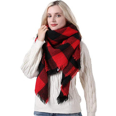 Colorful Big Plaid Scarf Women Lightweight Warm Fall Blanket Oversized Shawl