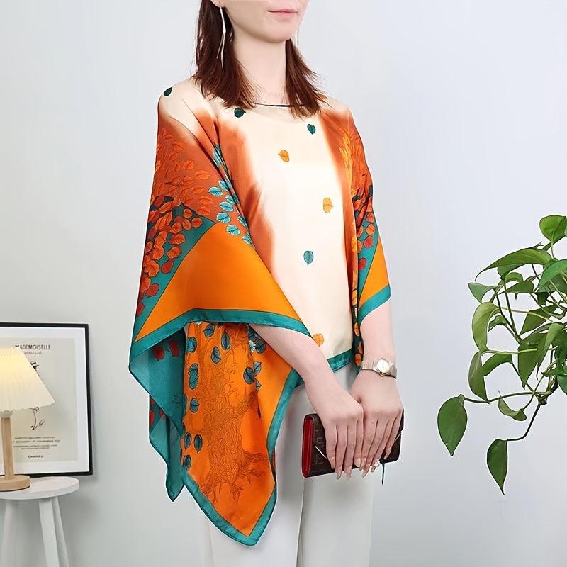 Square Large Shawl Satin Orange & Sun Protection Shawl