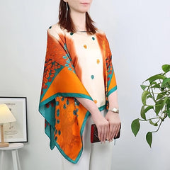 Square Large Shawl Satin Orange & Sun Protection Shawl