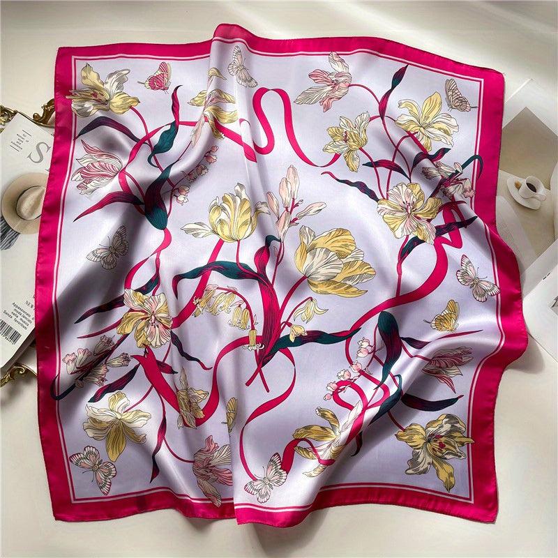 Flower Butterfly Print Silk Bandana Neckerchief