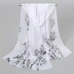 Chiffon Silk Scarf Print Retro Warm Shawl for Women