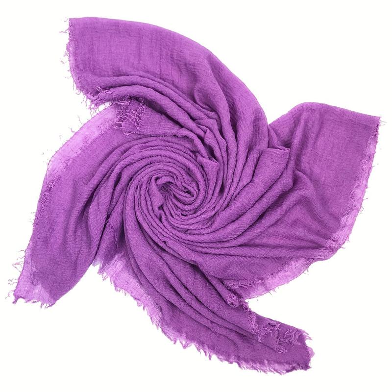 Purple Crinkle Scarf Frayed Edge Warm Shawl Women Head Wrap