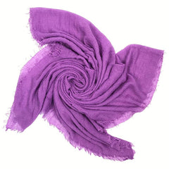 Purple Crinkle Scarf Frayed Edge Warm Shawl Women Head Wrap