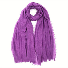 Purple Crinkle Scarf Frayed Edge Warm Shawl Women Head Wrap