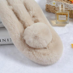 Winter Fur Collar Scarf With Pom Soft Fluffy Solid Thermal Scarf