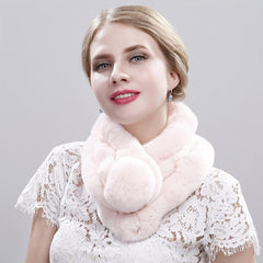 Winter Fur Collar Scarf With Pom Soft Fluffy Solid Thermal Scarf