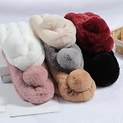 Winter Fur Collar Scarf With Pom Soft Fluffy Solid Thermal Scarf