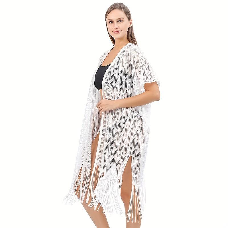 Geometric Tassel Shawl Solid Wraps Scarf Thin Cape Bikini Cover Up
