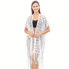 Geometric Tassel Shawl Solid Wraps Scarf Thin Cape Bikini Cover Up