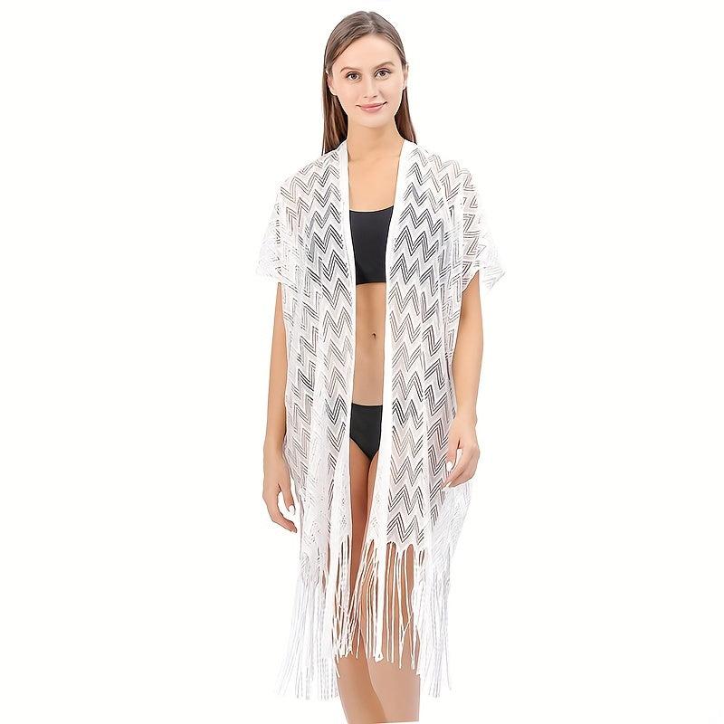 Geometric Tassel Shawl Solid Wraps Scarf Thin Cape Bikini Cover Up