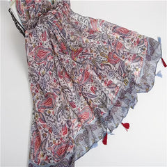 Paisley Print Vintage Scarf Red & Tassel Shawl Women Head Wrap Turban
