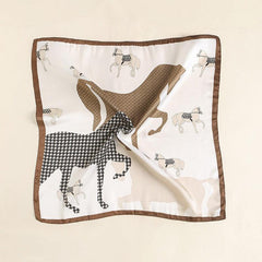 Houndstooth Horse Print Scarf Vintage Block Square Neckerchief