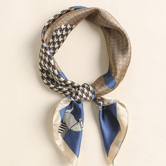 Houndstooth Horse Print Scarf Vintage Block Square Neckerchief