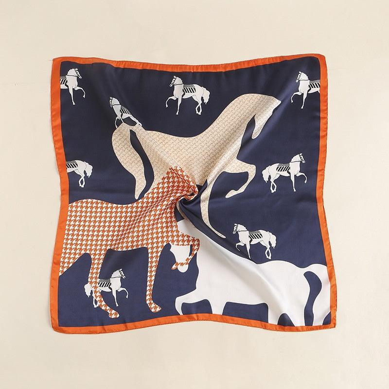 Houndstooth Horse Print Scarf Vintage Block Square Neckerchief