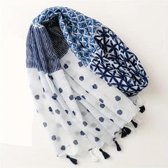 Geometric Print Tassel Scarf Boho Block Shawl Casual Hijab Head Wrap Women