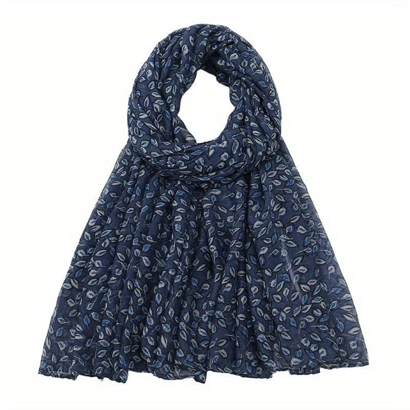 Dark Leaf Print Voile Scarf Boho Vintage Shawl Head Wrap