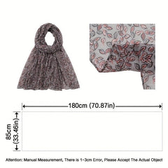 Dark Leaf Print Voile Scarf Boho Vintage Shawl Head Wrap