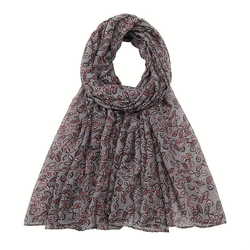 Dark Leaf Print Voile Scarf Boho Vintage Shawl Head Wrap