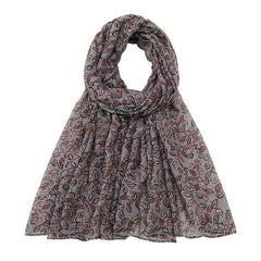 Dark Leaf Print Voile Scarf Boho Vintage Shawl Head Wrap