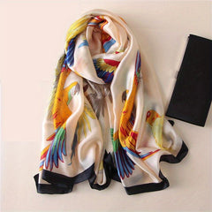 Colorful Birds Print Large Square Silk Scarf