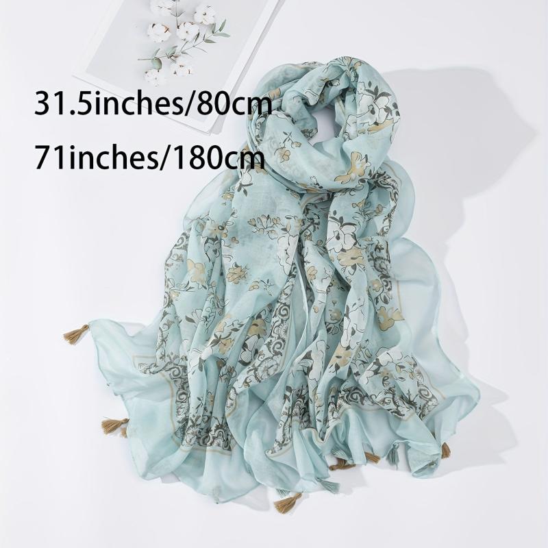 Floral Tassel Scarf Print Breathable Shawl Casual Windproof Headwrap