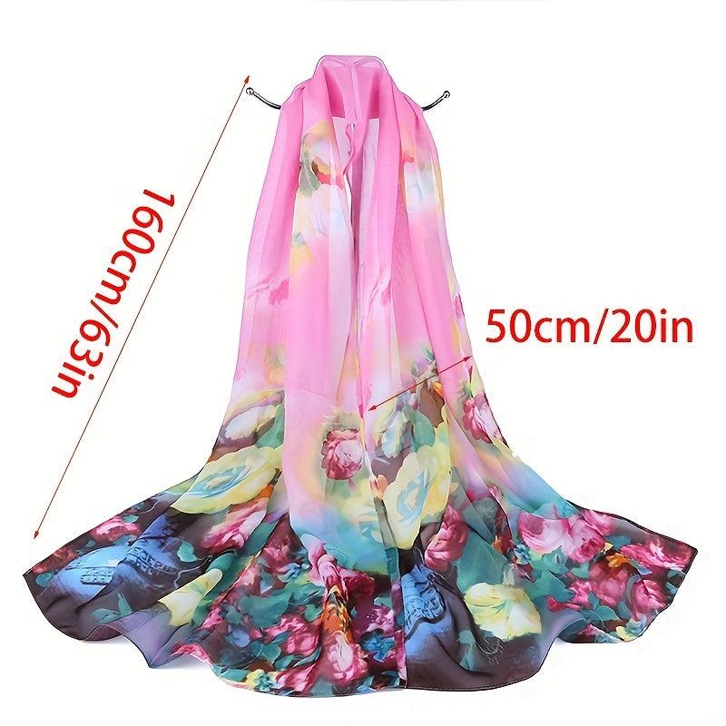 Peacock Feather Print Chiffon Scarf Boho Oversized Thin Shawl