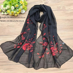Floral Print Chiffon Silk Scarf Gradient Vintage Headwrap Large Shawl