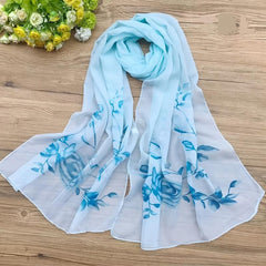 Floral Print Chiffon Silk Scarf Gradient Vintage Headwrap Large Shawl