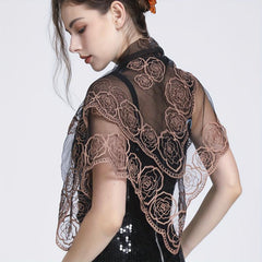 Transparent Lace Square Scarf Rose Embroidery Shawl