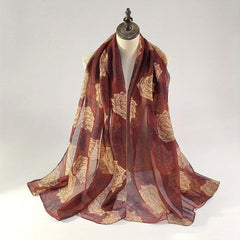 Rose Print Voile Scarf Vintage Large Shawl Women Casual Windproof Head Wrap Trav