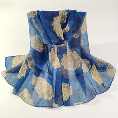 Rose Print Voile Scarf Vintage Large Shawl Women Casual Windproof Head Wrap Trav
