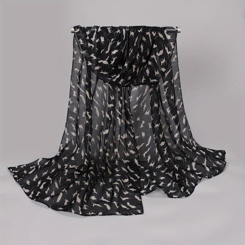 Cat Print Chiffon Scarf Solid Thin Breathable Shawl Hijab