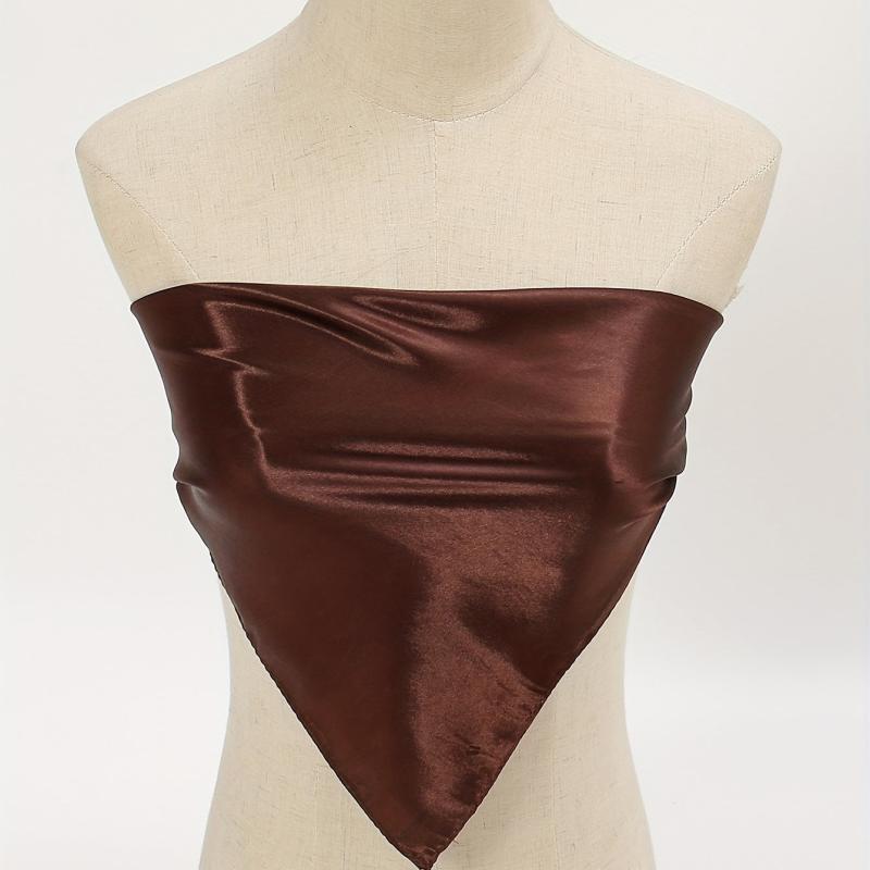 Brown Satin Bandana Classic Square Scarf Women Sun Proof Head Wrap