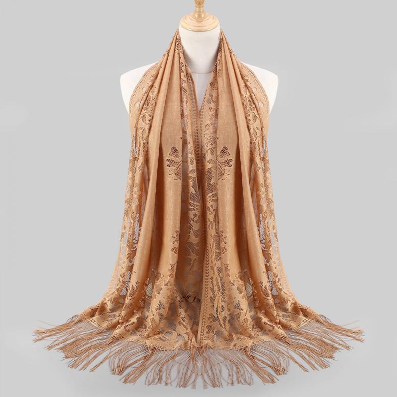 Tassel Lace Shawl Solid Flower Hollow Scarf Hijab Women Wrap