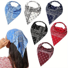 6pcs Paisley Print Series Triangle Scarf Headband Elastic Turban Bandana