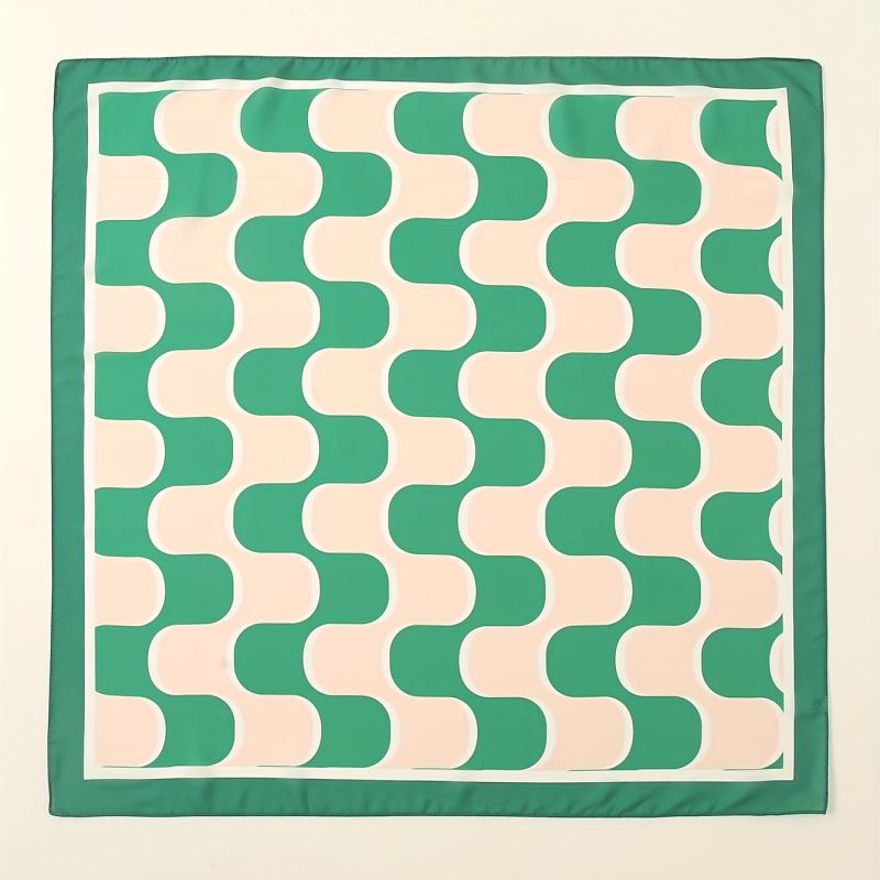Green Block Bandana Square Scarf Satin Neckerchief Women Head Wrap