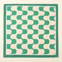 Green Block Bandana Square Scarf Satin Neckerchief Women Head Wrap