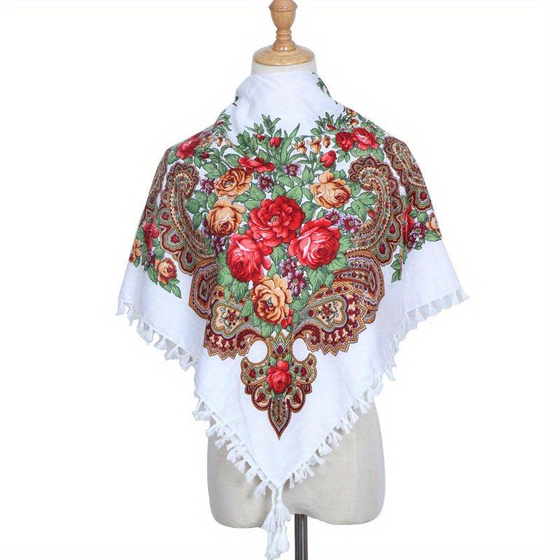 Boho Square Scarf Vintage Flower Print Cape Women's Wrap Scarves