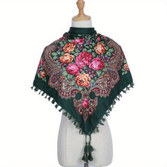 Boho Square Scarf Vintage Flower Print Cape Women's Wrap Scarves