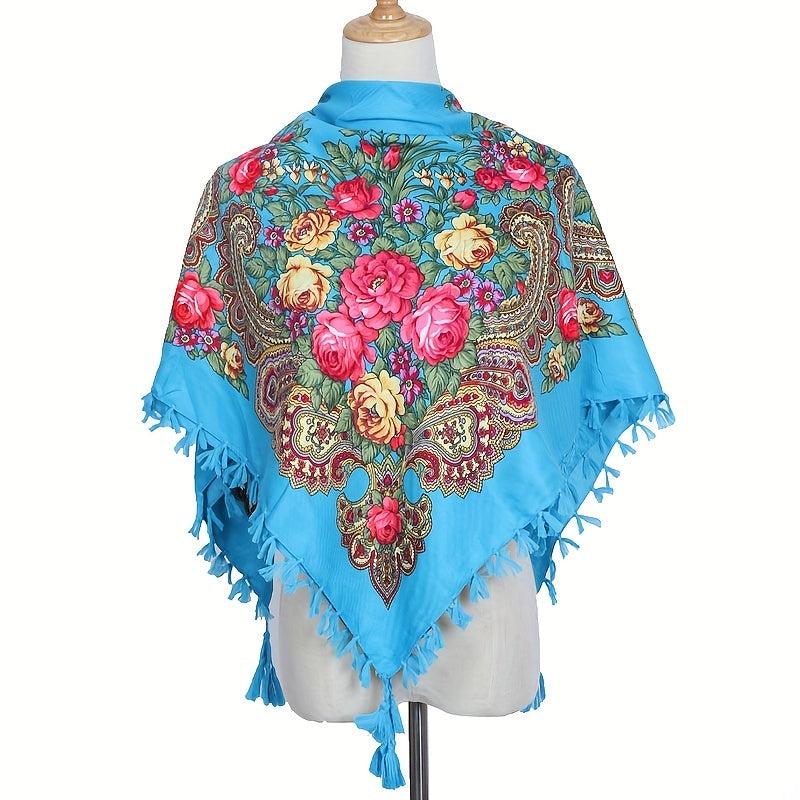 Boho Square Scarf Vintage Flower Print Cape Women's Wrap Scarves