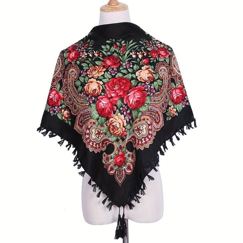 Boho Square Scarf Vintage Flower Print Cape Women's Wrap Scarves