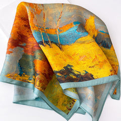 Tree Oil Painting Print Neckerchief Classic Silk Square Scarf Bandana