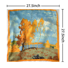 Tree Oil Painting Print Neckerchief Classic Silk Square Scarf Bandana