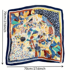 French Style Vintage Square Silk Scarf Bandana Boho Satin Shawl